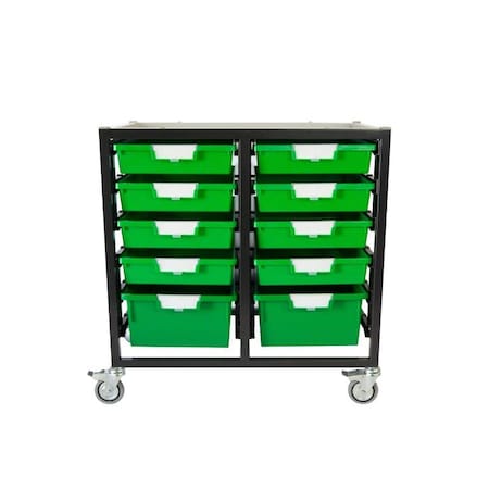 Storsystem Commercial Grade Mobile Bin Storage Cart with 10 Green High Impact Polystyrene Bins/Trays CE2101DG-8S2DPG